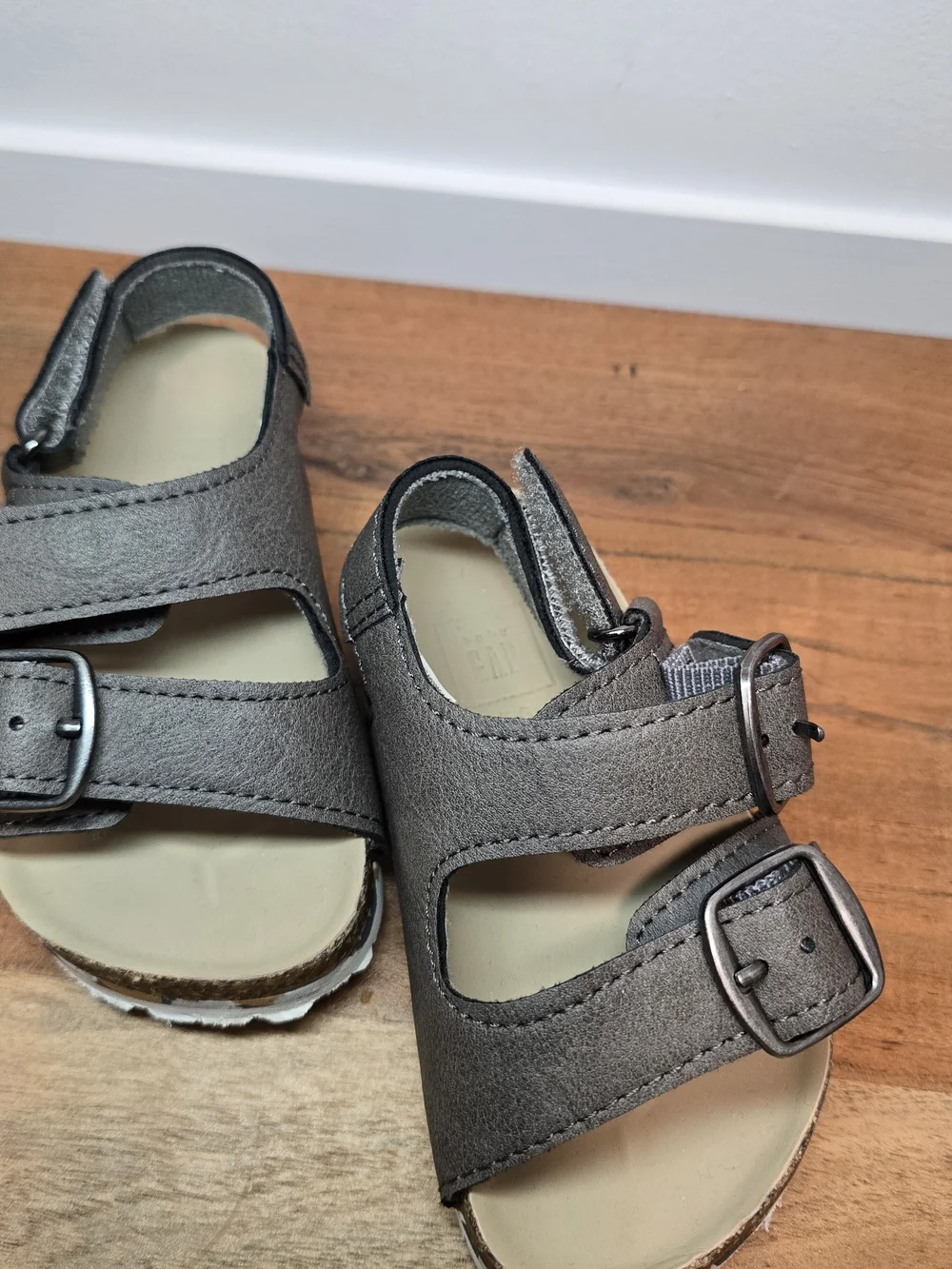 GAP Dark Gray Double-Buckle Cork-Style Kids Sandals